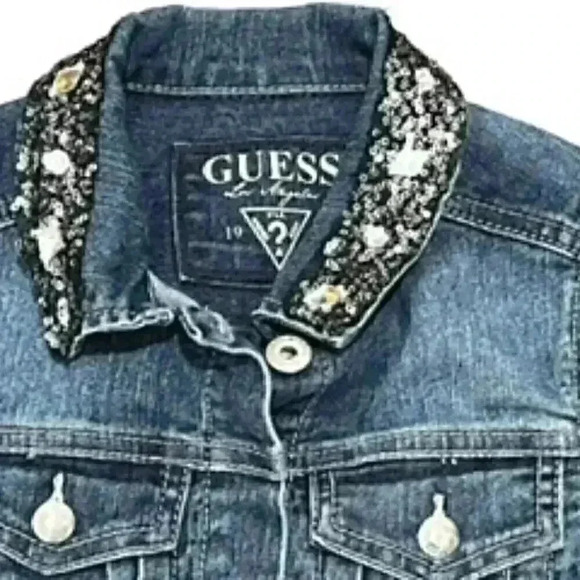 Guess Girls Denim Jean Cropped Embellished Jacket Size 7 - Picture 2 of 12